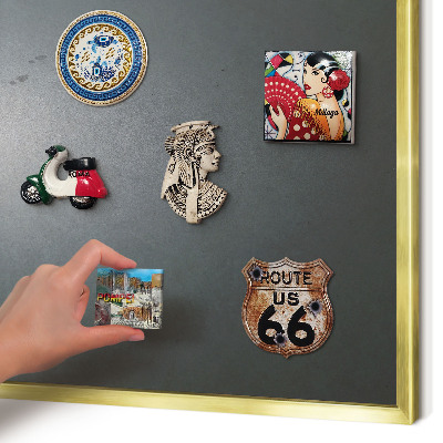Metal magnet board with a gold frame Night hike