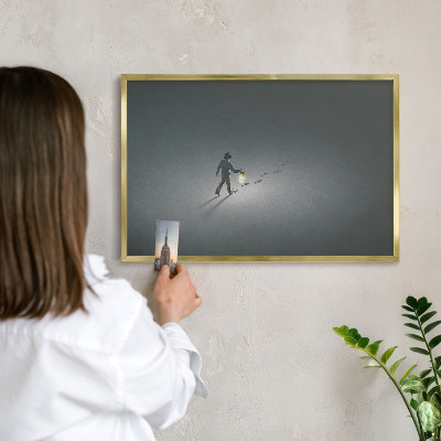 Metal magnet board with a gold frame Night hike