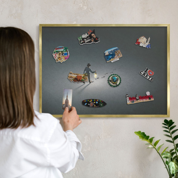 Metal magnet board with a gold frame Night hike