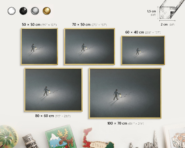 Metal magnet board with a gold frame Night hike