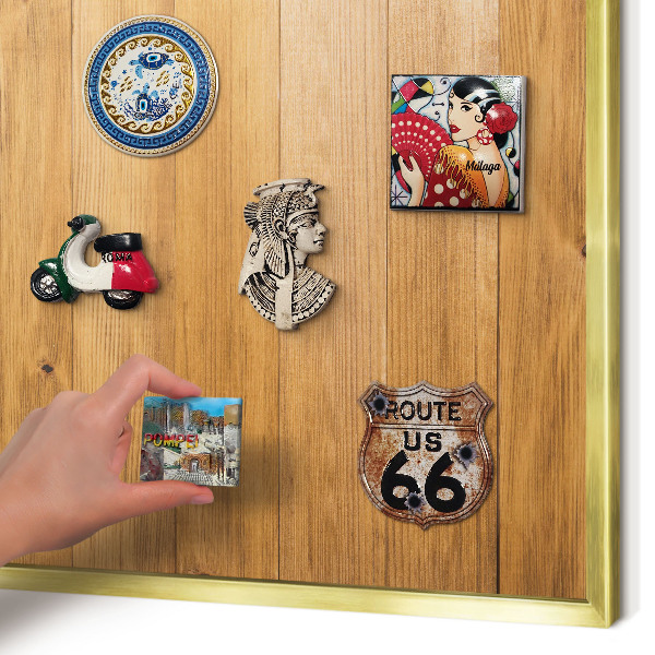Magnetic board for magnets in a gold frame Wooden texture