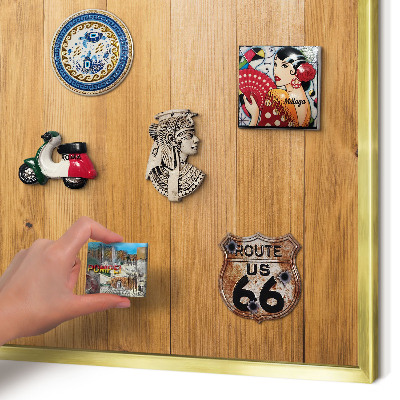 Magnetic board for magnets in a gold frame Wooden texture