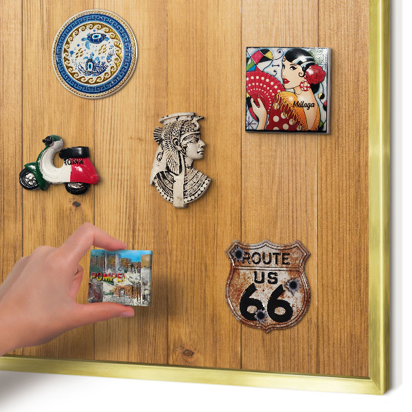 Magnetic board for magnets in a gold frame Wooden texture