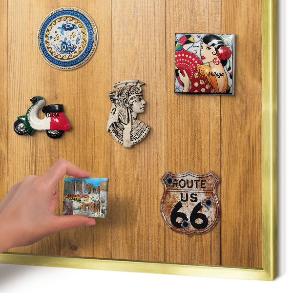 Magnetic board for magnets in a gold frame Wooden texture