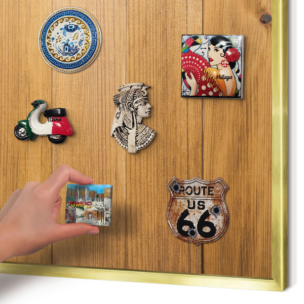 Magnetic board for magnets in a gold frame Wooden texture