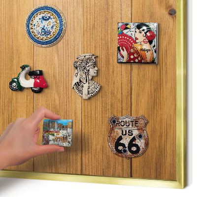 Magnetic board for magnets in a gold frame Wooden texture