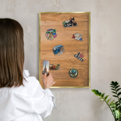 Magnetic board for magnets in a gold frame Wooden texture