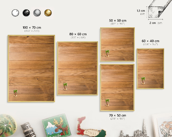 Magnetic board for magnets in a gold frame Wooden texture