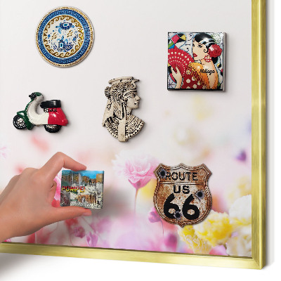 Metal magnet board with a gold frame Pastel flowers