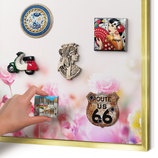 Metal magnet board with a gold frame Pastel flowers