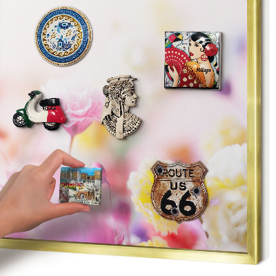 Metal magnet board with a gold frame Pastel flowers