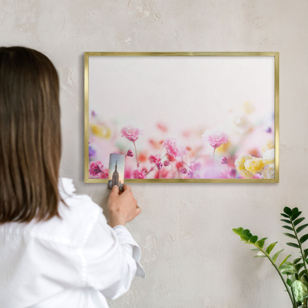 Metal magnet board with a gold frame Pastel flowers