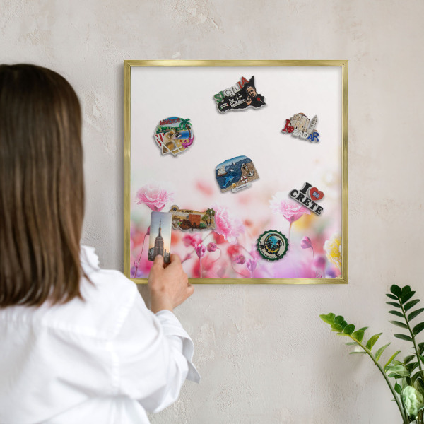 Metal magnet board with a gold frame Pastel flowers