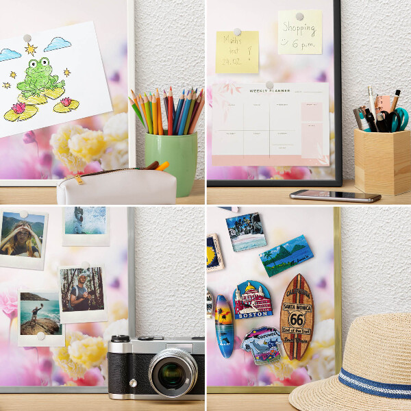 Metal magnet board with a gold frame Pastel flowers
