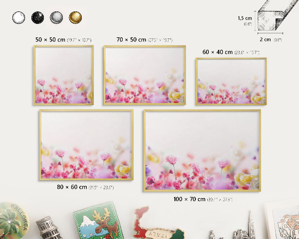 Metal magnet board with a gold frame Pastel flowers