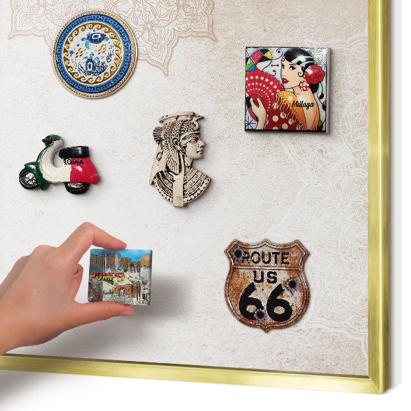 Metal magnet board with a gold frame Ethnic patterns