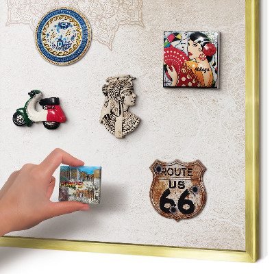 Metal magnet board with a gold frame Ethnic patterns