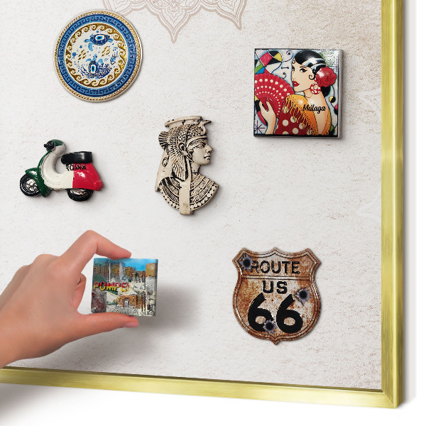 Metal magnet board with a gold frame Ethnic patterns