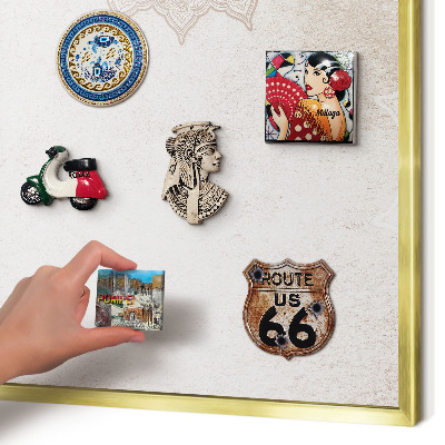 Metal magnet board with a gold frame Ethnic patterns