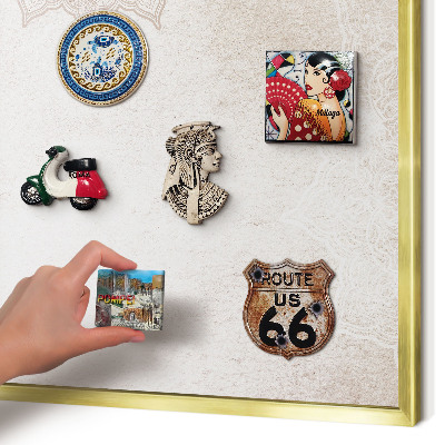 Metal magnet board with a gold frame Ethnic patterns