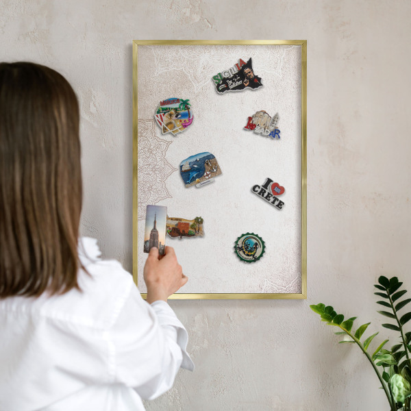 Metal magnet board with a gold frame Ethnic patterns
