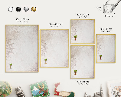 Metal magnet board with a gold frame Ethnic patterns