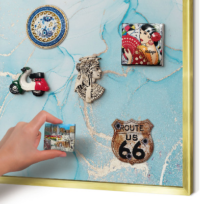 Magnetic board for magnets in a gold frame Turquoise elegance