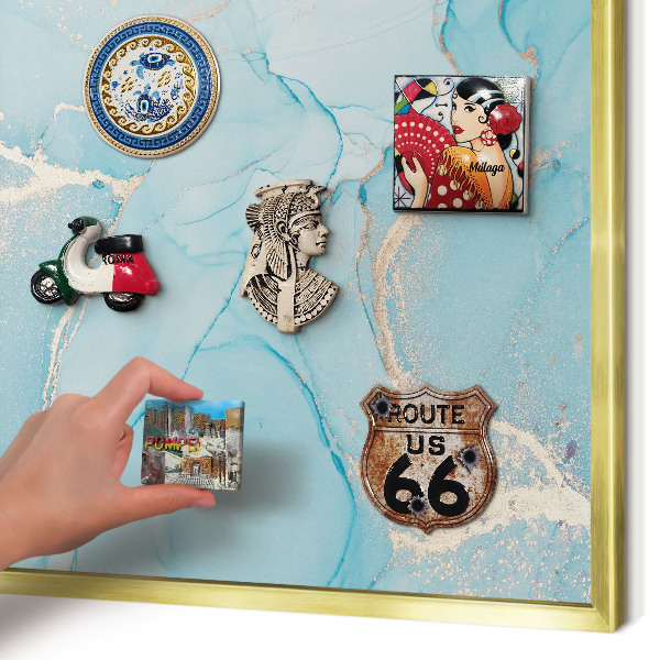 Magnetic board for magnets in a gold frame Turquoise elegance