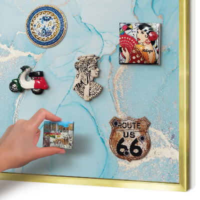 Magnetic board for magnets in a gold frame Turquoise elegance