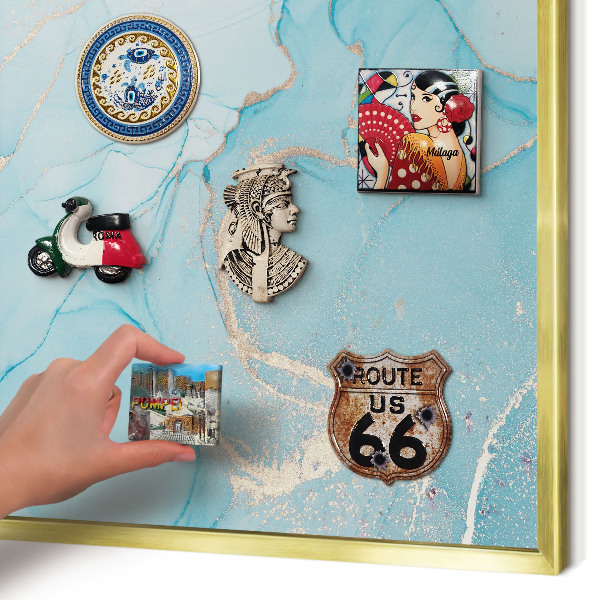 Magnetic board for magnets in a gold frame Turquoise elegance