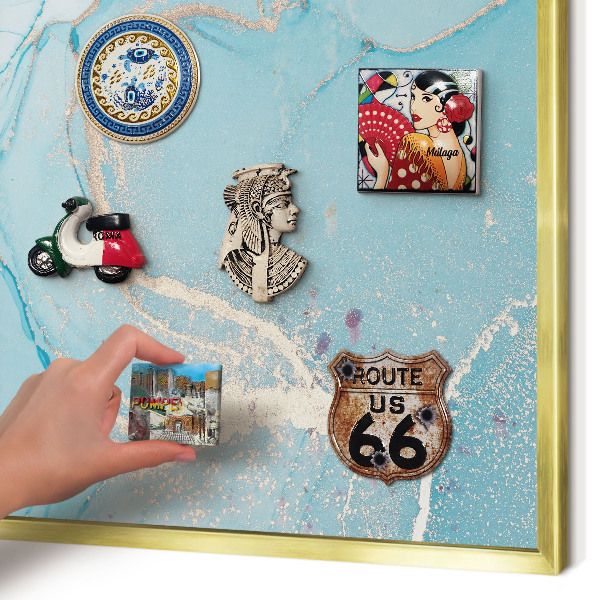 Magnetic board for magnets in a gold frame Turquoise elegance