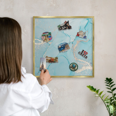 Magnetic board for magnets in a gold frame Turquoise elegance