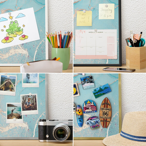 Magnetic board for magnets in a gold frame Turquoise elegance