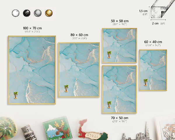 Magnetic board for magnets in a gold frame Turquoise elegance