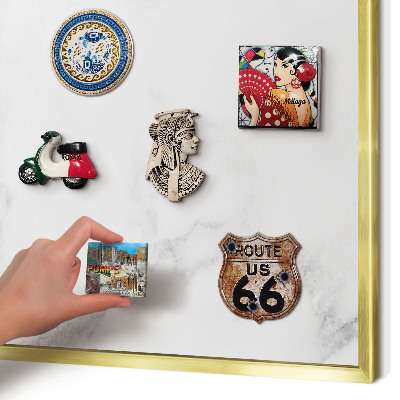 Metal magnet board with a gold frame Elegant marble