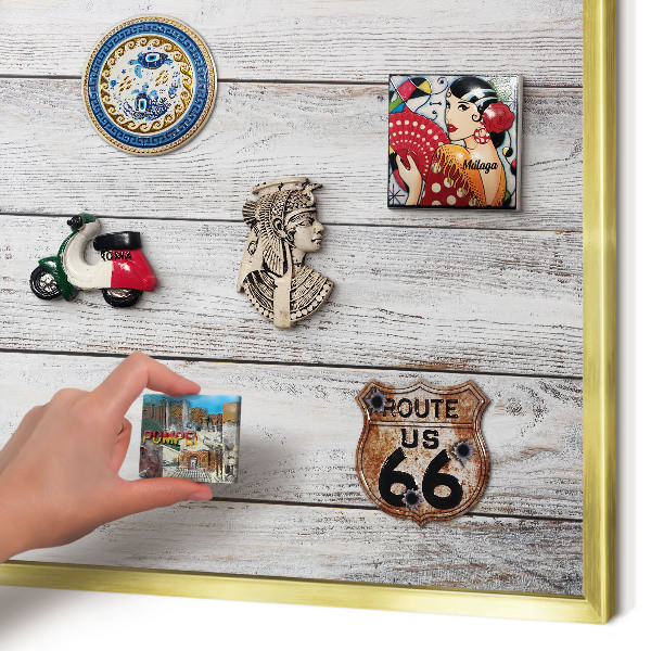 Magnetic board for magnets in a gold frame Rustic wood