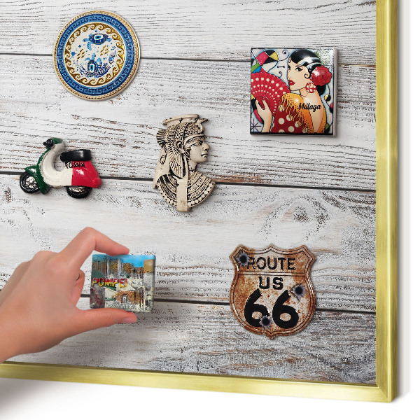 Magnetic board for magnets in a gold frame Rustic wood