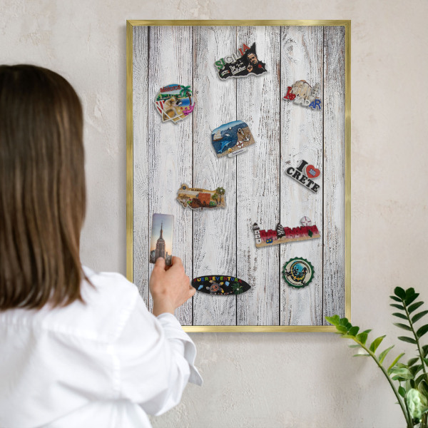 Magnetic board for magnets in a gold frame Rustic wood