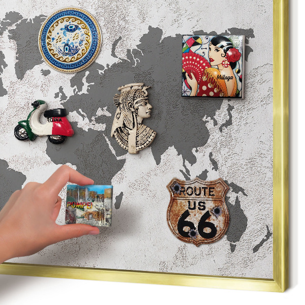 Magnetic board for magnets in a gold frame World map