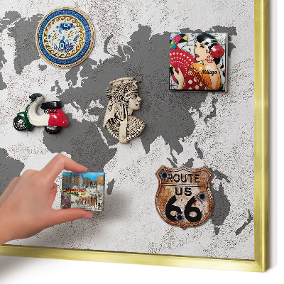 Magnetic board for magnets in a gold frame World map