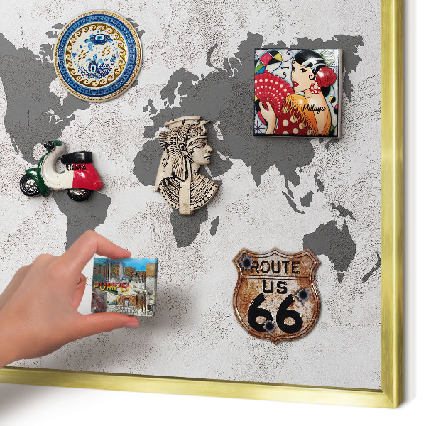 Magnetic board for magnets in a gold frame World map