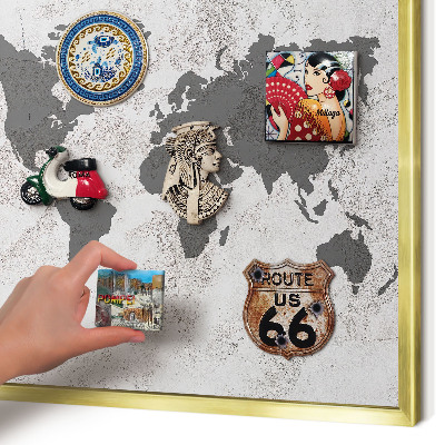 Magnetic board for magnets in a gold frame World map