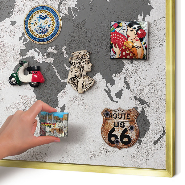 Magnetic board for magnets in a gold frame World map