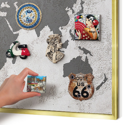 Magnetic board for magnets in a gold frame World map