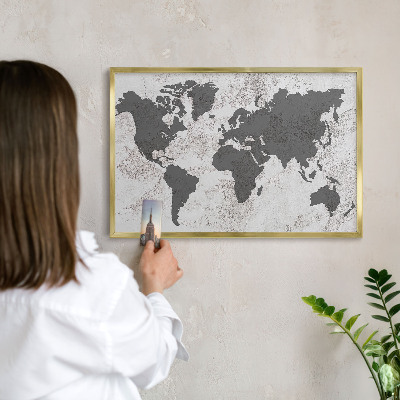 Magnetic board for magnets in a gold frame World map