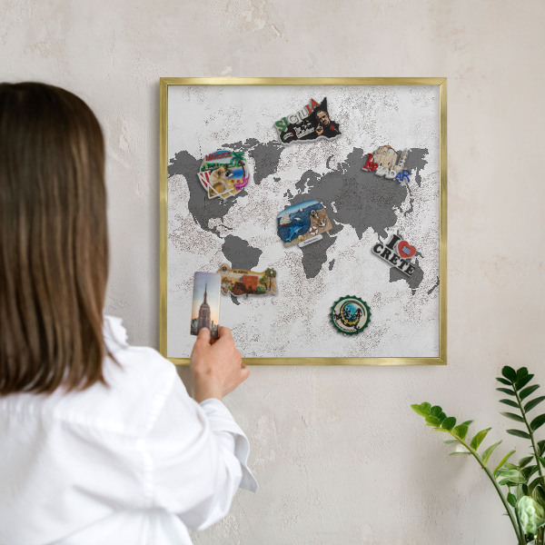 Magnetic board for magnets in a gold frame World map