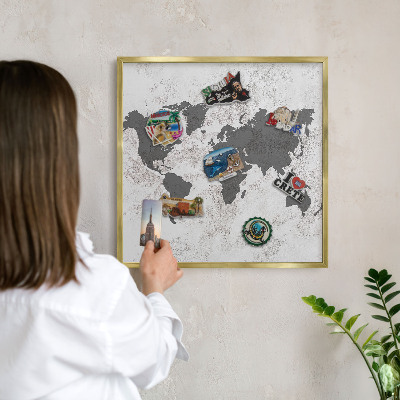 Magnetic board for magnets in a gold frame World map