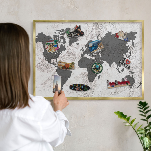 Magnetic board for magnets in a gold frame World map