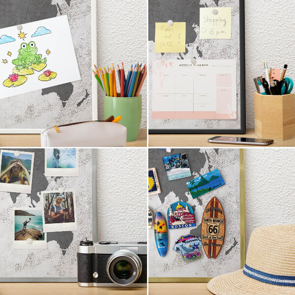 Magnetic board for magnets in a gold frame World map
