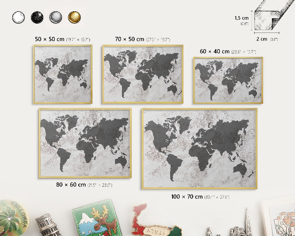 Magnetic board for magnets in a gold frame World map